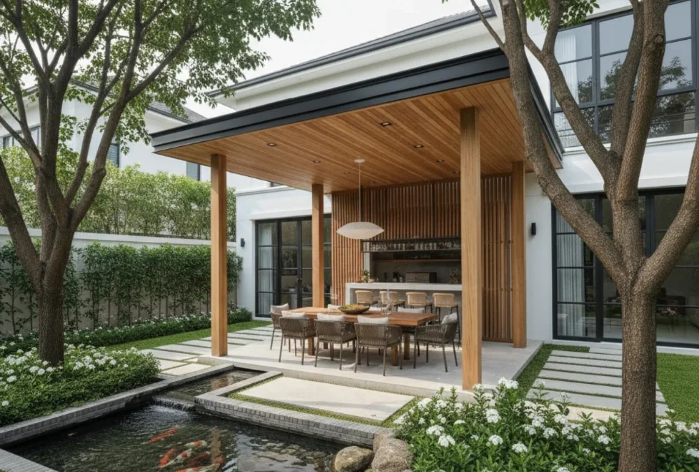 ศาลาโมเดิร์น ในสวนสไตล์รีสอร์ท หรู เรียบ เท่