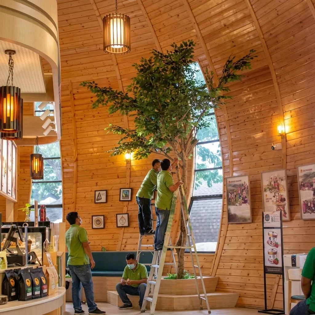 รีวิวติดตั้งต้นไทรแก้วปลอม The Gardener Cafe สวยเสมือนจริง เสริมบรรยากาศคาเฟ่ธรรมชาติ